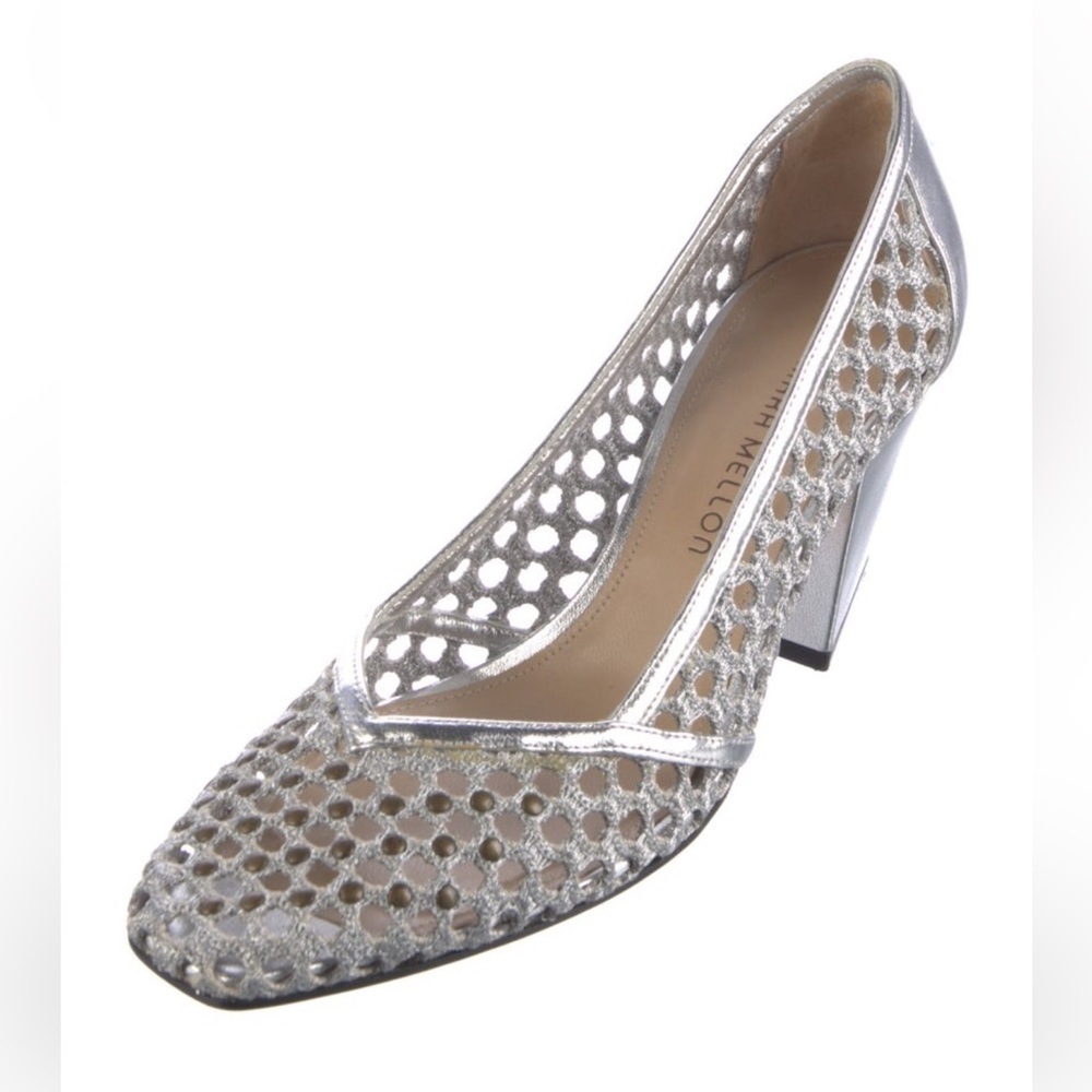 Tamara Mellon Silver Metallic Crochet Twiggy Pumps – 75mm Heels NYE 39 / 9 - Picture 4 of 7